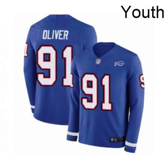 Youth Buffalo Bills 91 Ed Oliver Limited Royal Blue Therma Long Sleeve Football Jersey